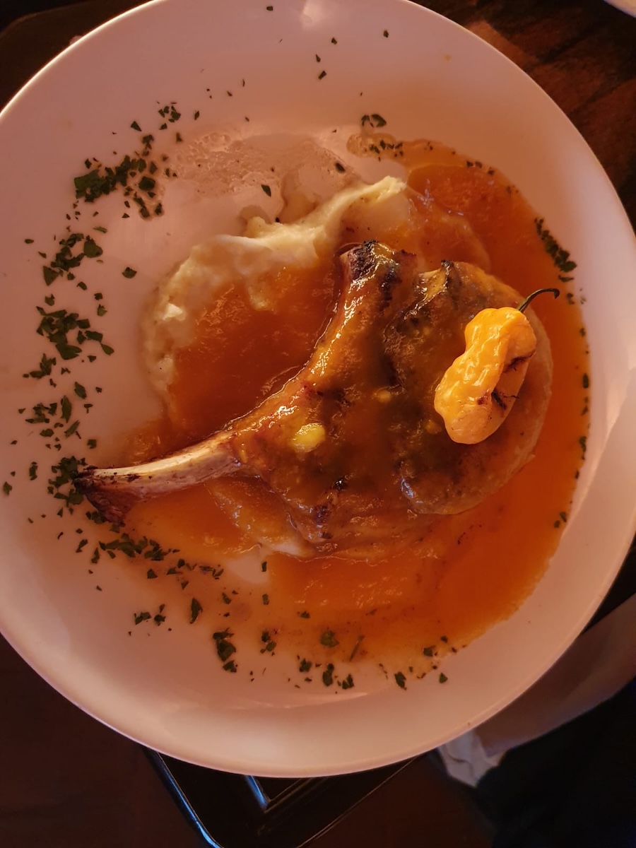 Plate with pork and potatoes